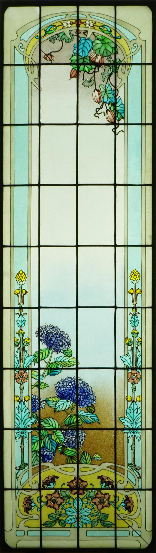 独角鹿西洋古董20世纪初法国新艺术风格时期工坊L’Homme & Lefèvre签名出品繁花齐绽主题彩绘玻璃花窗一组 商品图3