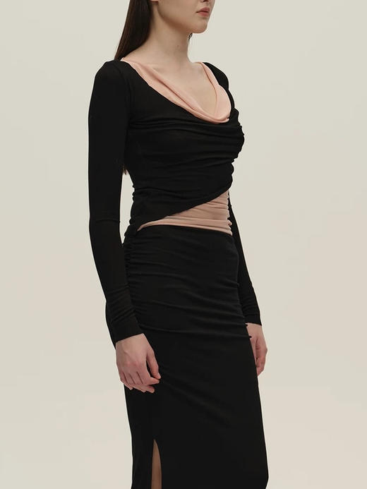 SIJIA｜AW2539 黑拼色网纱荡领上衣 商品图4