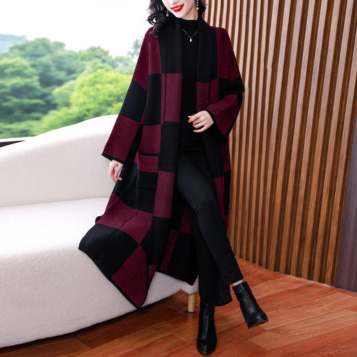 雀说秋冬宽松毛呢开衫过膝长款加厚针织外套AL8212 商品图3
