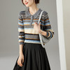 SC35-25161-168 2025秋冬新款翻领撞色条纹针织衫女薄衬衫领宽松线衣外穿女打底衫 商品缩略图2