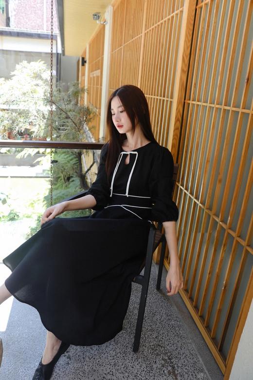 Le Malene 黑色中国风水滴领流苏扣连衣裙 17249 商品图4