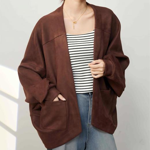 2025新款复古麂皮绒感短款外套秋冬小个子气质高级感开衫上衣 商品图0