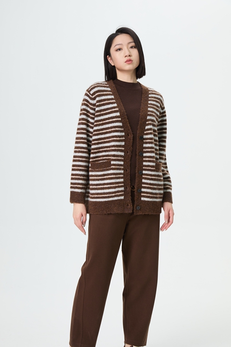 【自留款好看的】水淼2025冬新款时尚休闲大气显瘦百搭毛织条纹外套1294