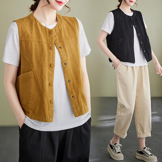 GYH 8761休闲马甲文艺范坎肩文艺复古显瘦马夹 商品图0