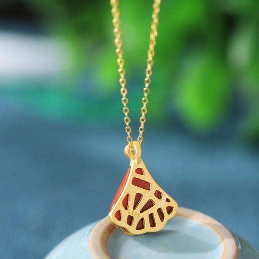 S925纯银南红玛瑙扇形项链XL551 商品图3