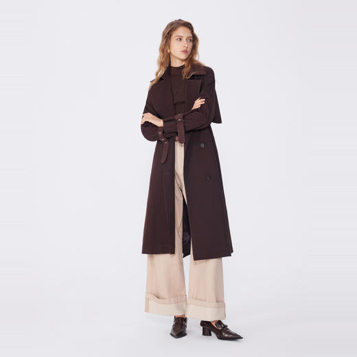 NEELLY纳俪秋季新款商场同款美拉德宽松双排扣风衣女复古长外套N25094F04618 商品图2