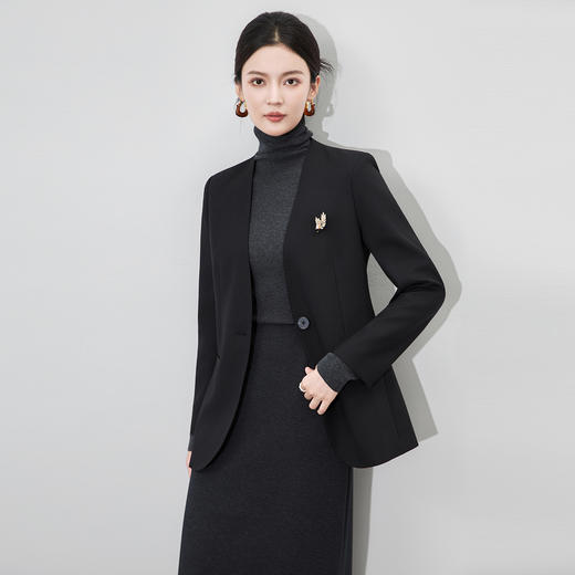 WL 2512705通勤正式西装外套无领重工珠边收腰显瘦西服 商品图3