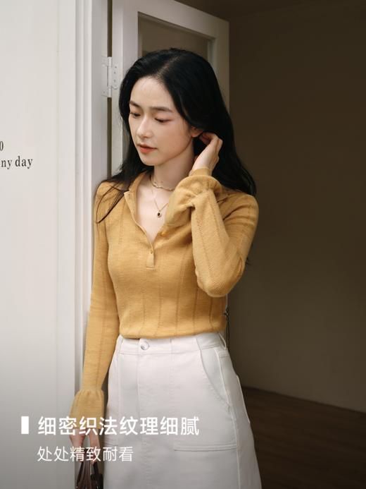 60极细美丽诺羊毛 麦秆黄POLO领套头毛衫FCF3WST072 商品图3