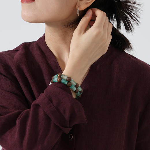 绽放/KS160朵龙井金檀木玛瑙串珠手链流苏配饰925银 商品图0