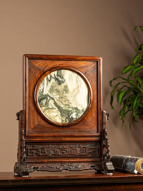 二十世纪	红木镶云石插屏