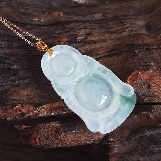 【天然正品】A货翡翠AU750黄金镶天然细腻冰种飘蓝花佛公翡翠吊坠项链链长：45CM（长度可调节）女士060925NJS18现售价：3280 商品图5