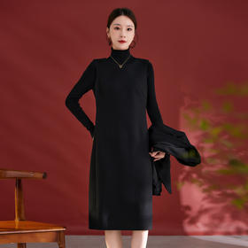 QS羊毛无袖连衣裙女秋冬新款气质纯色日常气质百搭裙子2753