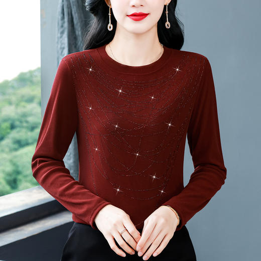 KQL 765G395圆领烫钻打底衫长袖针织小衫 商品图1