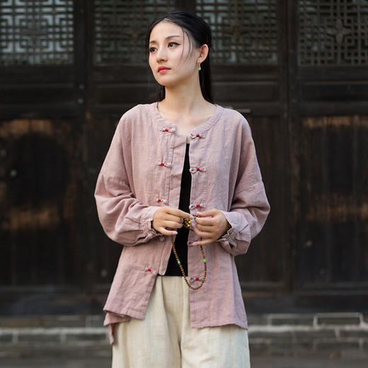 雀说棉麻女装新品复古盘扣新中式衬衫女宽松文艺国风禅意茶服上衣AL3391 商品图3