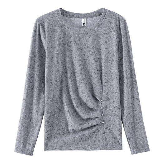 KQL 765G399洋气小圆领棉料长袖t恤修身纯色打底衫 商品图4