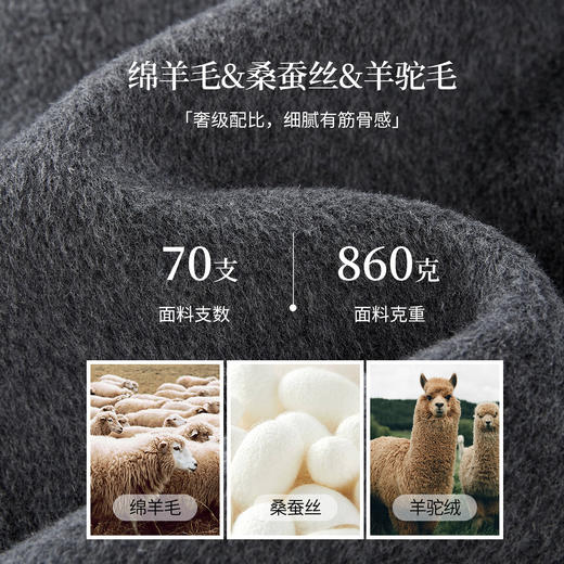 【年终特卖】熙世界静奢羊驼毛/桑蚕丝/绵羊毛大衣女双面呢可脱卸围巾毛呢外套 商品图1