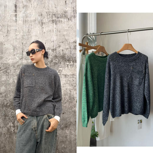 【灰度森林🌳】噢蜜ooomeooo口袋装饰套头毛衣 商品图0