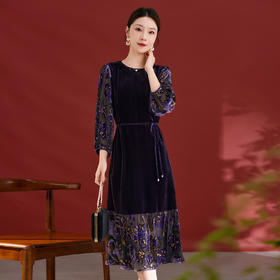 QS秋冬新款优雅法式复古宽松中长款连衣裙女气质国风款2327