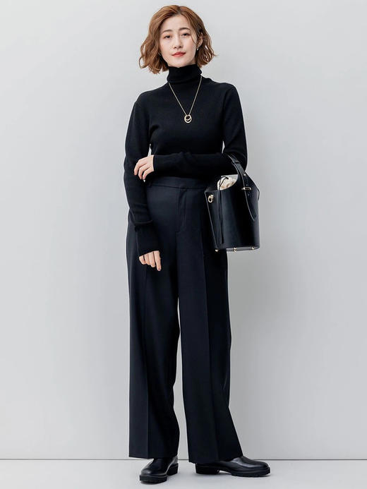 23区日系春季通勤羊毛混纺半松紧腰直筒长裤休闲阔腿裤商场同款 商品图3