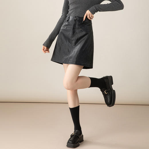 「高货xg」全新升级【铂金会员192/天猫259/差价67】(15435)洛诗琳pu皮包臀半身裙2025秋冬新款高腰显瘦防走光A字裙 商品图1