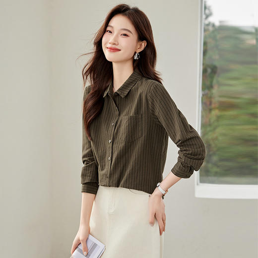 SC32-9502-158秋季高级感轻奢减龄洋气竖条纹衬衫上衣女2025年春秋宽松棉衬衣潮 商品图0