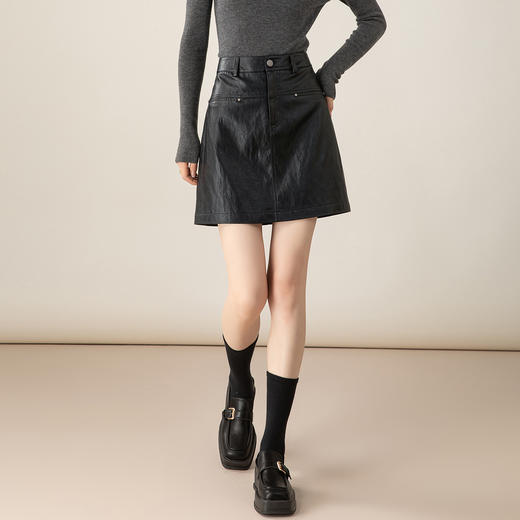 「高货xg」全新升级【铂金会员192/天猫259/差价67】(15435)洛诗琳pu皮包臀半身裙2025秋冬新款高腰显瘦防走光A字裙 商品图0