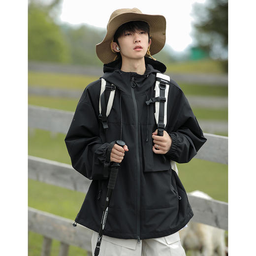 【登山休闲美式夹克】户外机能冲锋衣男女士防风宽松型春季连帽外套 商品图1
