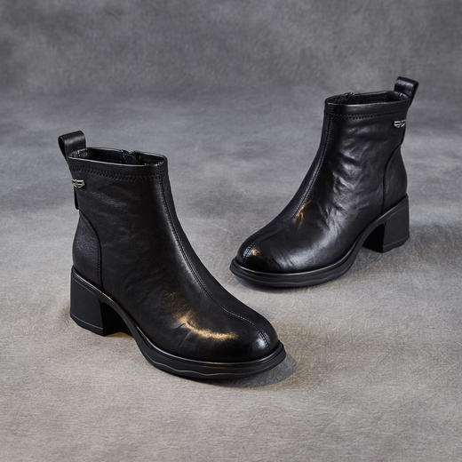 ZM 258683马丁靴复古厚底粗跟法式短靴 商品图3