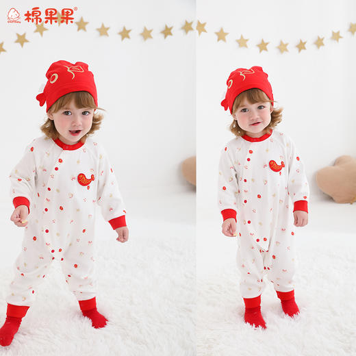 棉果果冬季新品莫代尔牛奶纤维59-80码柔软顺滑新年爬衣偏襟连体衣M501720425653 商品图0