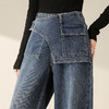 假两件复古蓝阔腿牛仔裤，高腰显瘦长款休闲直筒裤MYX-OZY-25213-L 商品缩略图3