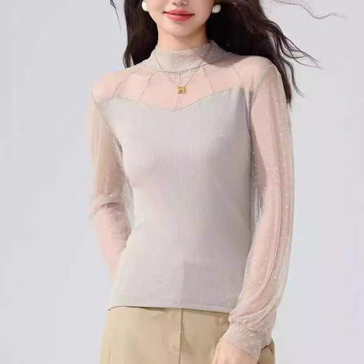 雀说蕾丝上衣女长袖新款大码女装半高领网纱内搭打底衫洋气衫AL2501 商品图2