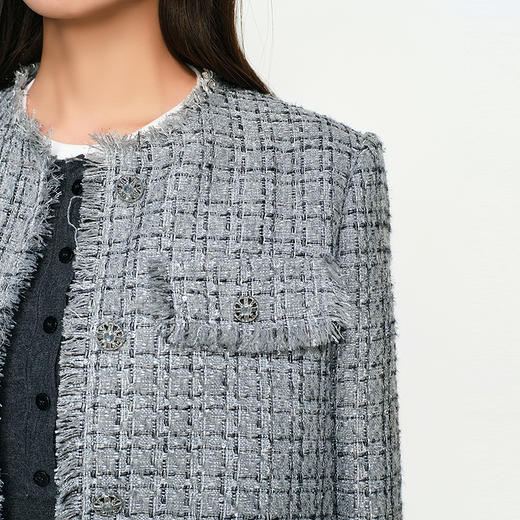 NEELLY纳俪商场同款秋季新款圆领编织小香风短外套女气质显瘦上衣N25094C04629 商品图2