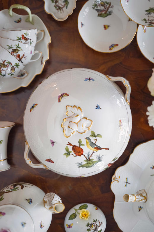 独角鹿西洋古董20世纪下半叶匈牙利赫伦瓷窑出品「罗斯柴尔德之鸟」系列主题手绘描金装饰下午茶瓷器套件 商品图6