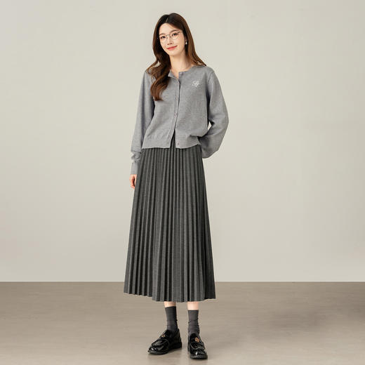 【09/26新品】熙世界灰色针织风琴百褶裙女2025秋冬新款通勤百搭高腰a字中长裙 商品图2