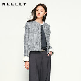 NEELLY纳俪商场同款秋季新款圆领编织小香风短外套女气质显瘦上衣N25094C04629