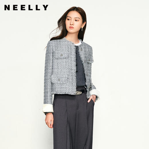 NEELLY纳俪商场同款秋季新款圆领编织小香风短外套女气质显瘦上衣N25094C04629 商品图0