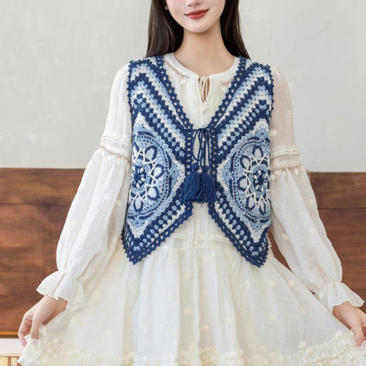 苏苏姐家蓝染拼花马甲手工diy钩针自制羊毛线编织毛线团材料包 商品图2