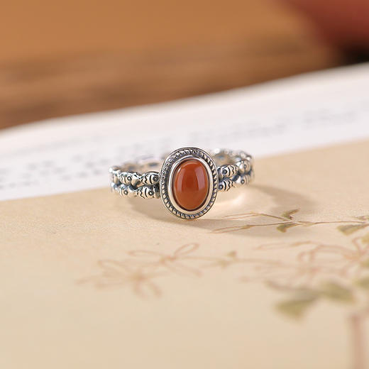 【鸿运鲤鱼】S925纯银南红玛瑙鲤鱼蛋面椭圆形开口戒指【CW-JZ07231】 商品图2
