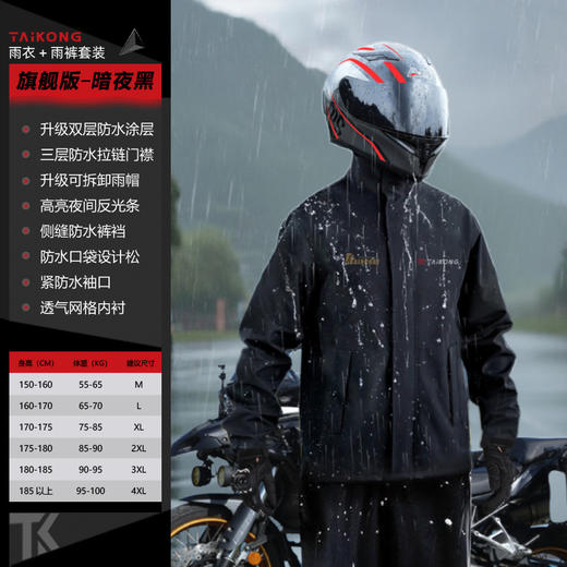 透气网眼，排湿不闷热【春亚纺面料！暴雨级防水】摩托车雨衣套装外卖骑手专用防暴雨分体式机车服骑行电动车雨披。ha 商品图4