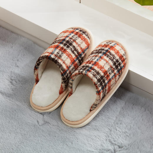  秋冬室内拖鞋男女通用 编织方格 BE 商品图2