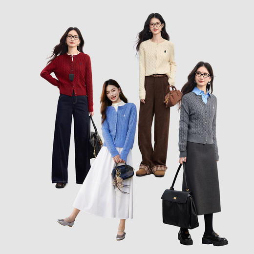 【09/26新品】熙世界老钱风复古绞花毛衣女秋冬2025年新款正肩圆领羊毛针织开衫 商品图3