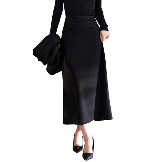 QS25秋冬新款不规则显瘦包臀半身裙女高腰通勤垂感中长款一步裙2733 商品图4