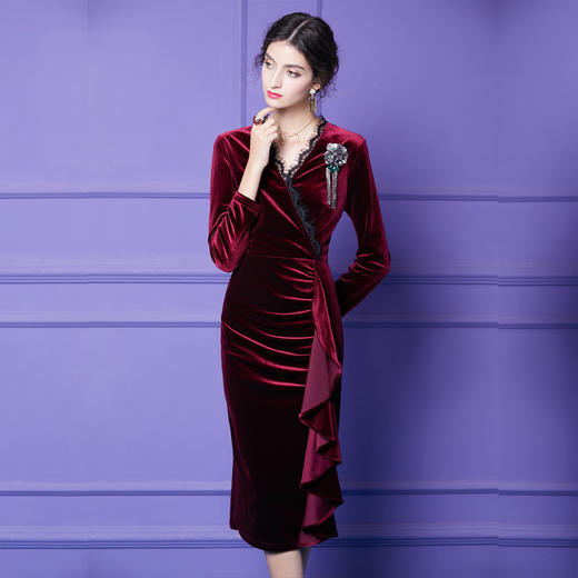 胸花丝绒裙YY20911 商品图3