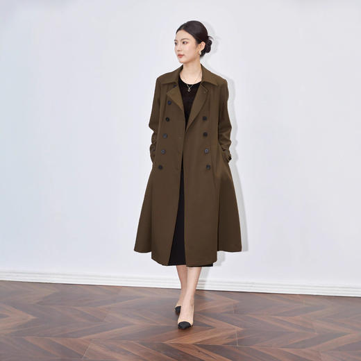 WL 2512811收腰修身中长款大摆A字风衣外套 商品图1