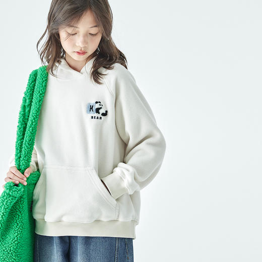 棵初25年秋冬新款亲子中大童连帽摇粒绒卫衣抗静电小熊猫绣花上衣 商品图2