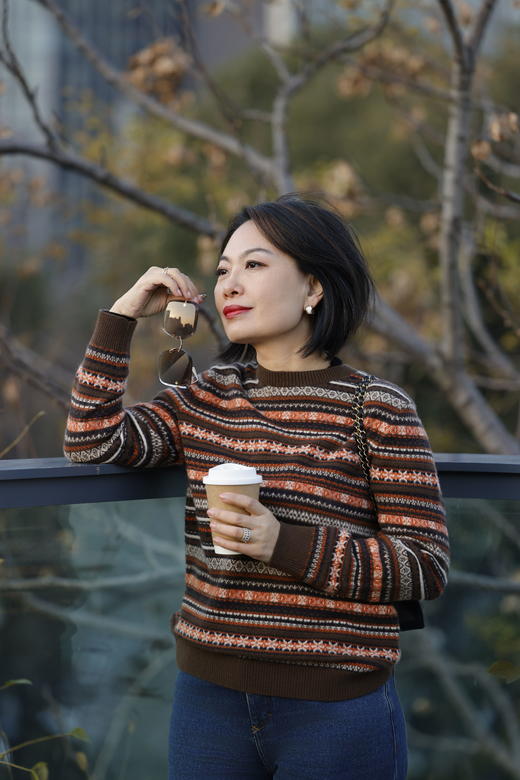 100%山羊绒费尔岛圆领套衫 商品图0