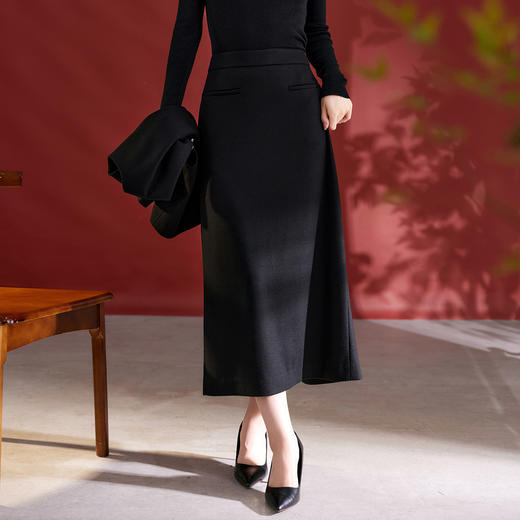 QS25秋冬新款不规则显瘦包臀半身裙女高腰通勤垂感中长款一步裙2733 商品图0