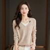 半身缘女装 秋季V领假两件装饰内搭针织打底衫毛衣JL002 商品缩略图0