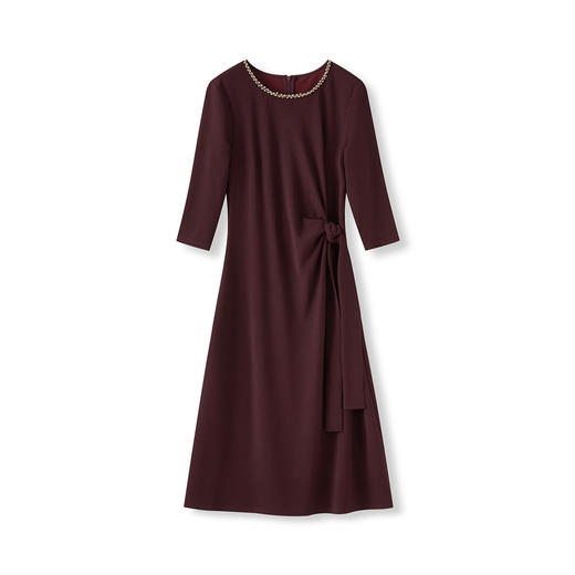 WL 2512602重工钉钻领修身收腰系带显瘦中长连衣裙优雅 商品图4