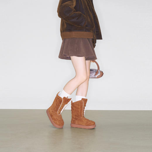 lost in echo2025秋冬新款时尚立体绗缝羊反绒保暖厚底增高雪地靴 商品图3